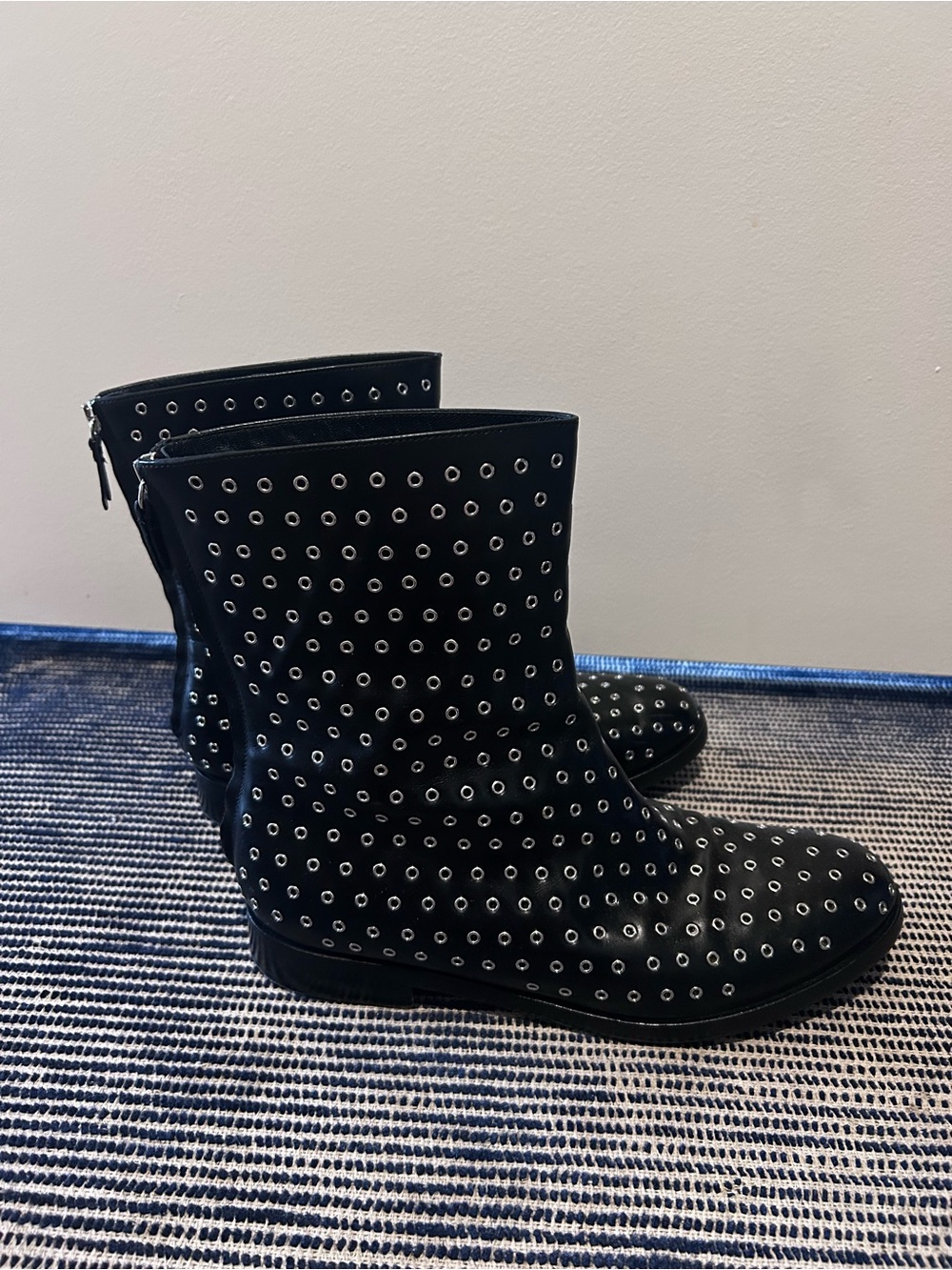 Alaïa leather grommet flat Ankle Boots - Women's Zip Back - Size 39